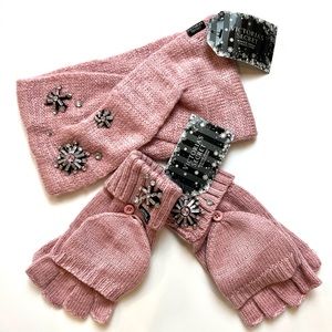 Victoria Secret Pink Head Wrap and Mittens - Snowflake Sparkle